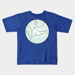 Full Moon with Leaves (Blue) Kids T-Shirt